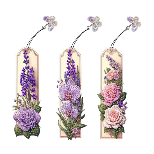 3Pcs Special Shape Flowers Diamond Painting Bookmark Making Kit for Book Lovers