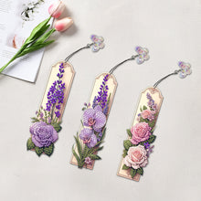 Load image into Gallery viewer, 3Pcs Special Shape Flowers Diamond Painting Bookmark Making Kit for Book Lovers
