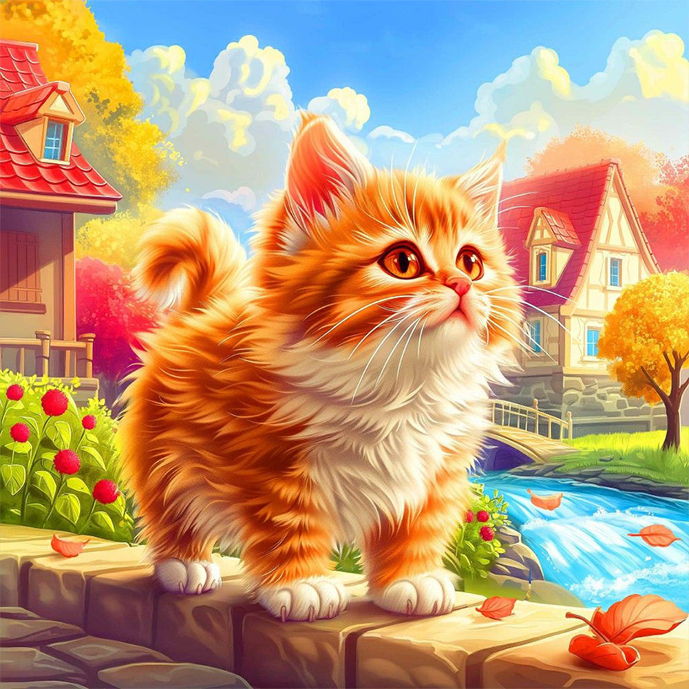 Diamond Painting - Full Round - Town cat road orange cat (30*30CM)