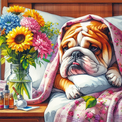 Diamond Painting - Full Round - Pug with a bouquet and melancholy (30*30CM)