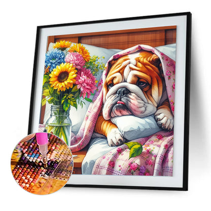 Diamond Painting - Full Round - Pug with a bouquet and melancholy (30*30CM)