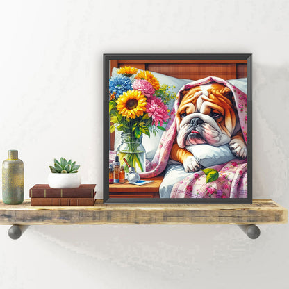 Diamond Painting - Full Round - Pug with a bouquet and melancholy (30*30CM)