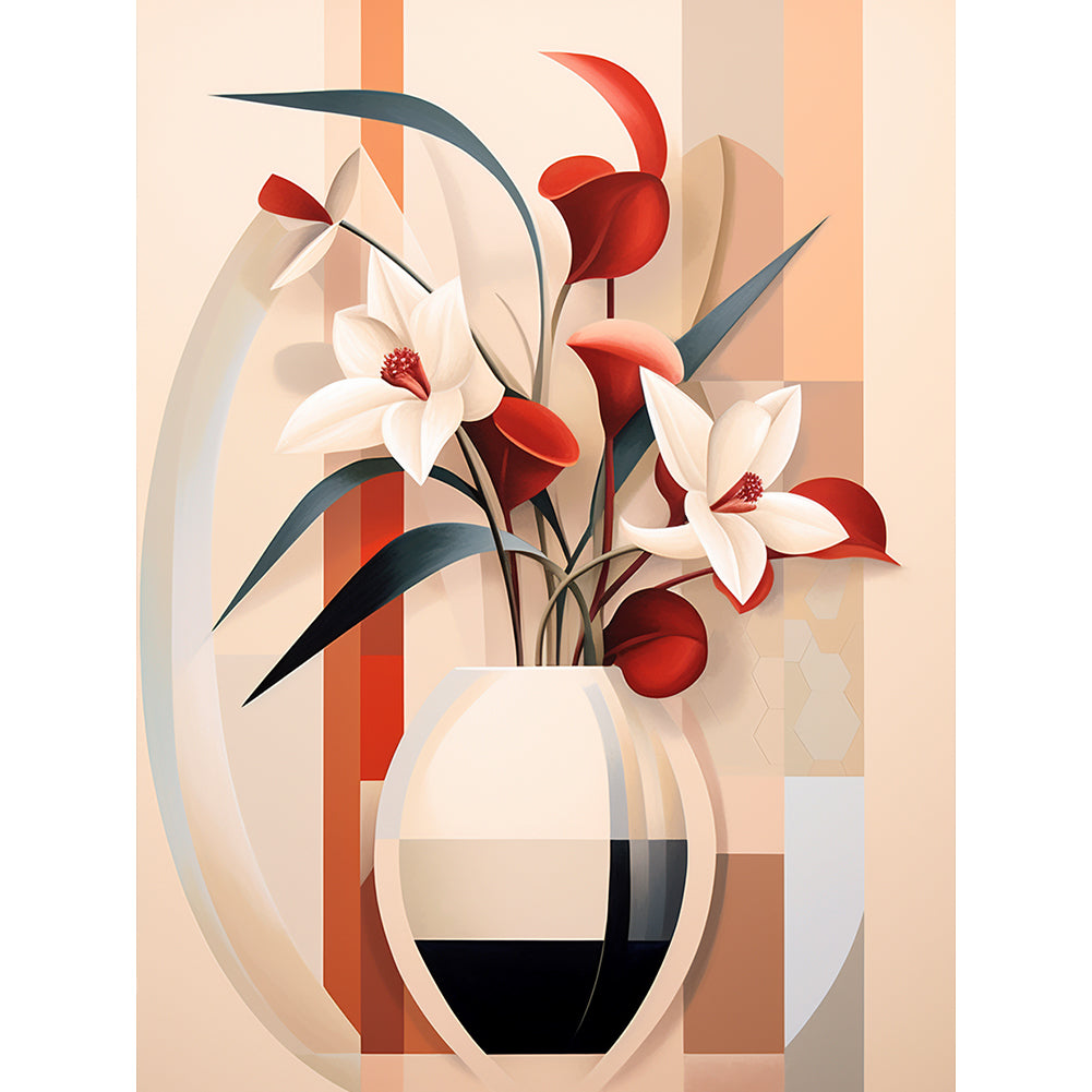 Diamond Painting - Full Round - Geometric white flower (30*40CM)