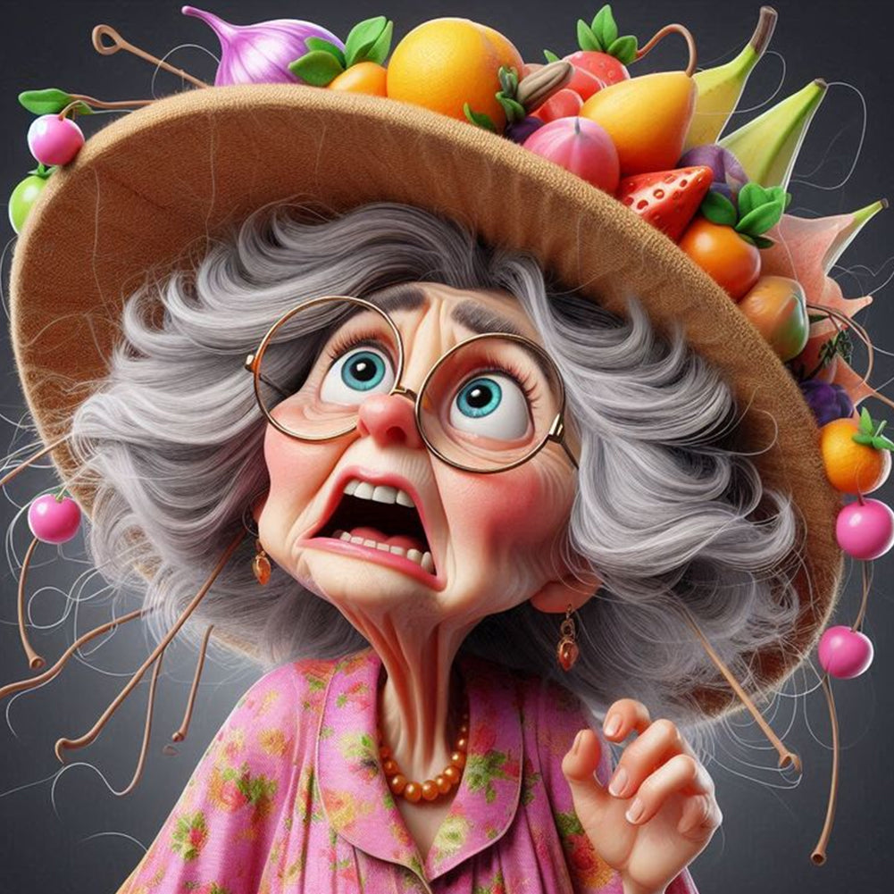 Diamond Painting - Full Round - Grandma wearing a fruit hat (40*40CM)