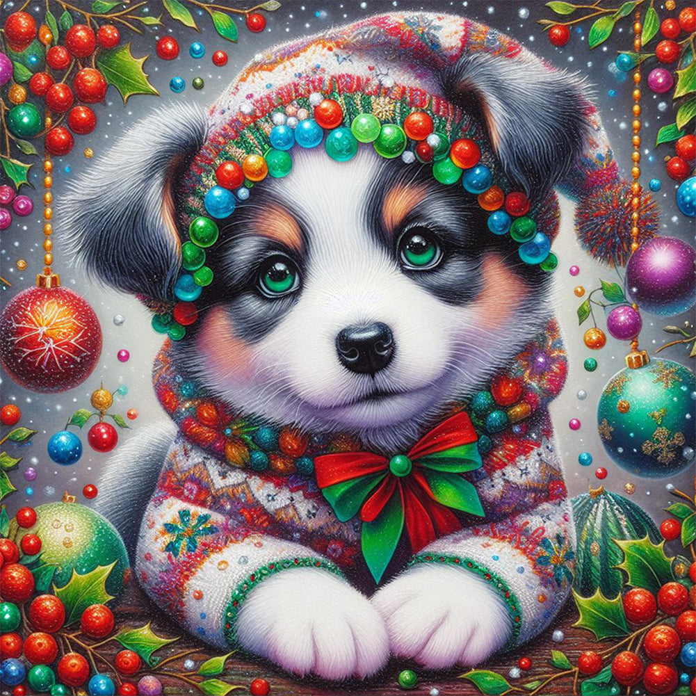 Diamond Painting - Full Round - Christmas shepherd dog (30*30CM)