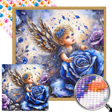 Load image into Gallery viewer, AB Diamond Painting - Full Round - Little angel and blue rose (40*40CM)
