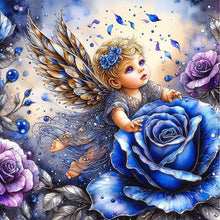 Load image into Gallery viewer, AB Diamond Painting - Full Round - Little angel and blue rose (40*40CM)
