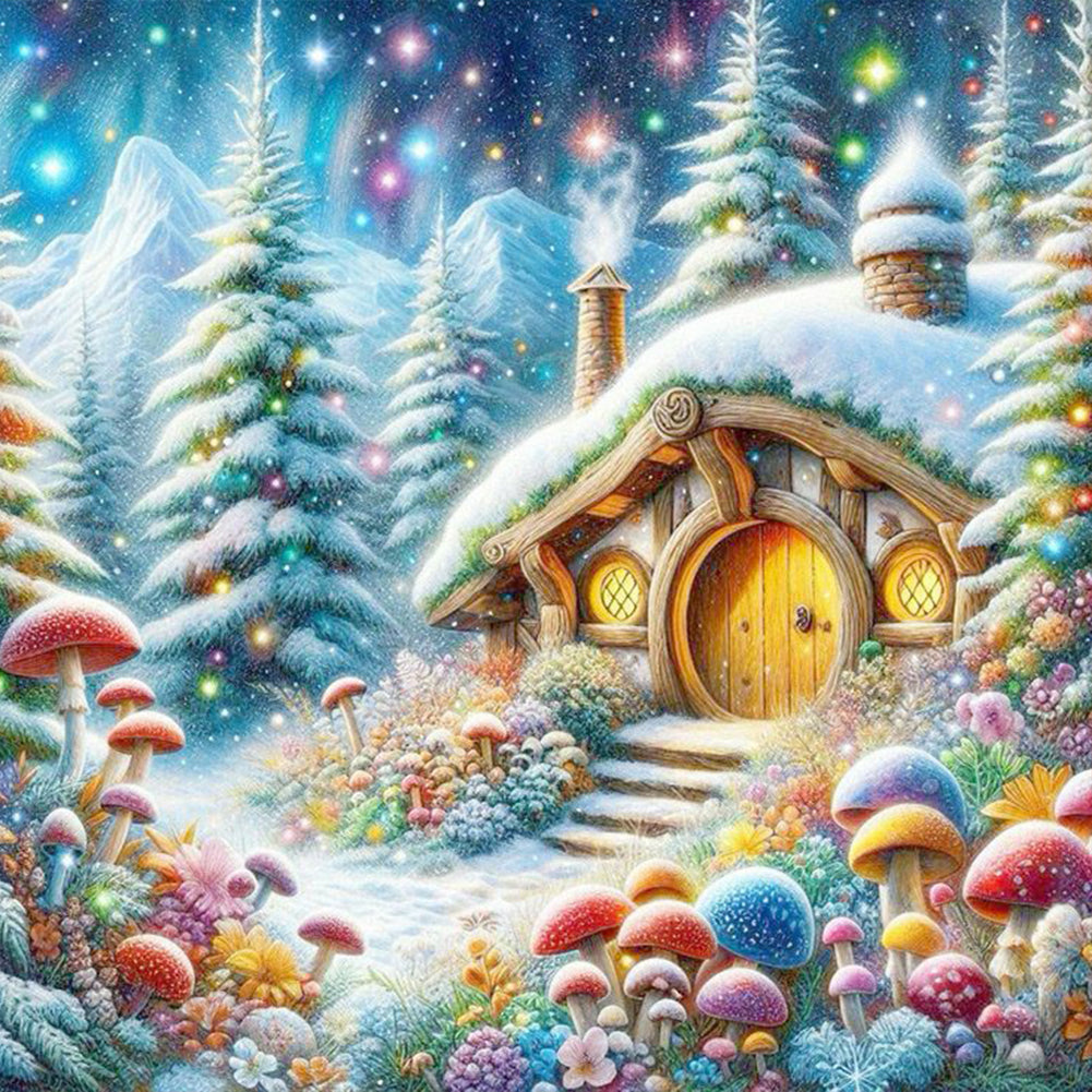 Diamond Painting - Full Round - Snowy day cave house (30*30CM)
