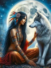 Load image into Gallery viewer, Diamond Painting - Full Round - Indian woman and wolf (40*50CM)
