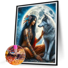 Load image into Gallery viewer, Diamond Painting - Full Round - Indian woman and wolf (40*50CM)
