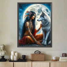 Load image into Gallery viewer, Diamond Painting - Full Round - Indian woman and wolf (40*50CM)
