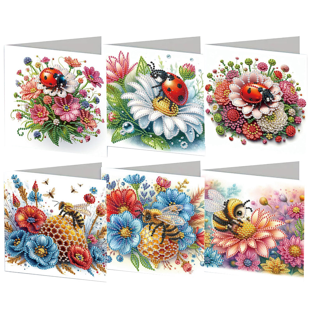 6Pcs Ladybug Bee Diamond Handmade Card DIY Diamond Painting Card for Adults Kids