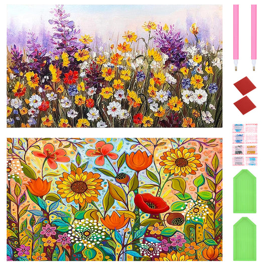 2pcs Round Diamond Painting Set - In the flowers (70*40CM)