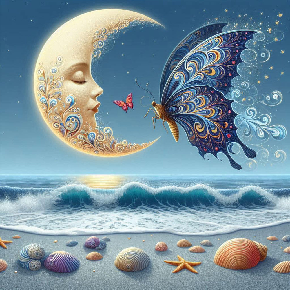 Diamond Painting - Full Round - Beach moon butterfly (30*30CM)