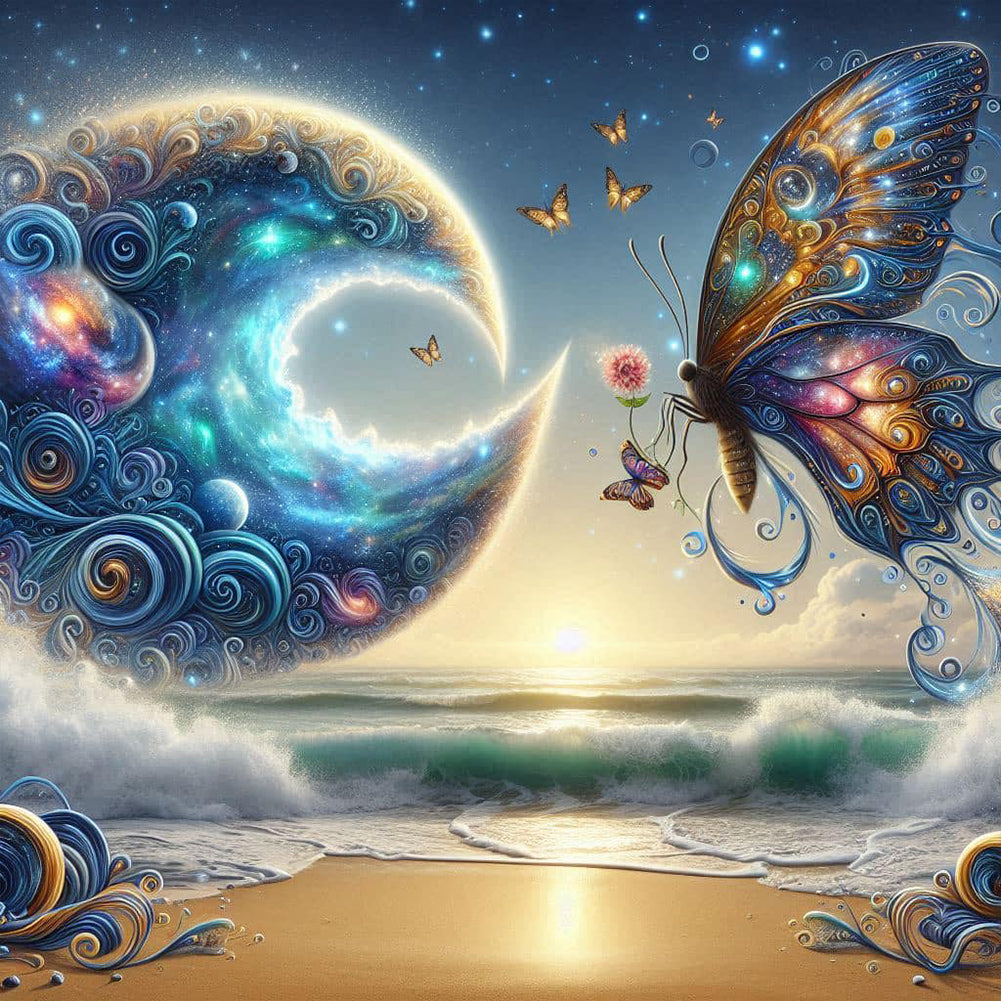 Diamond Painting - Full Round - Beach moon butterfly (30*30CM)