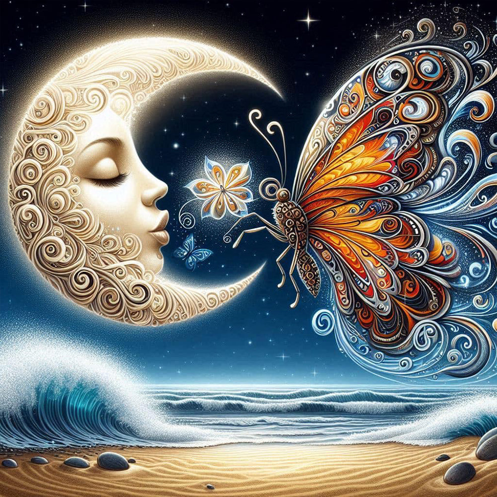 Diamond Painting - Full Round - Beach moon butterfly (30*30CM)