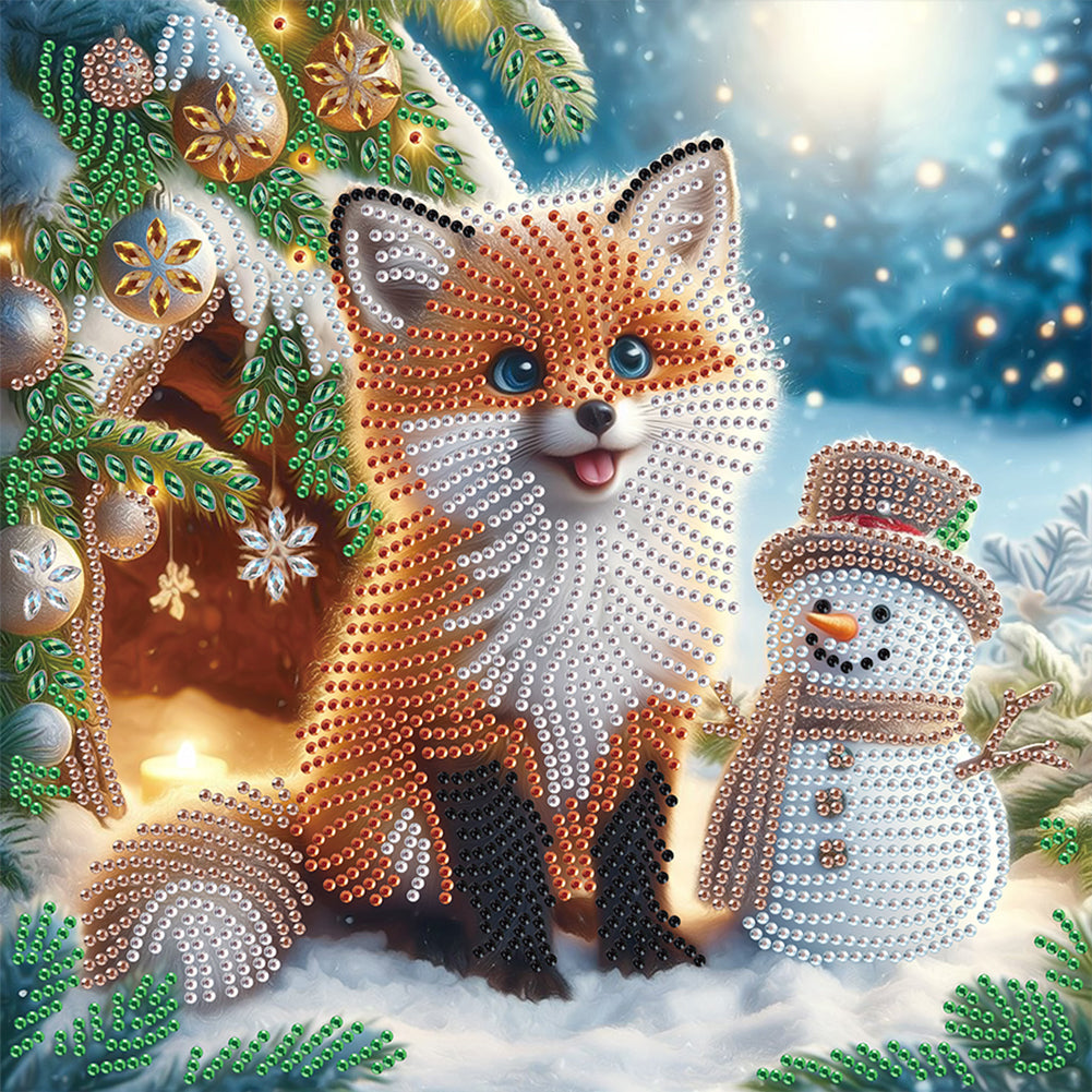 Diamond Painting - Partial Special Shaped - Christmas atmosphere fox snowman (30*30CM)