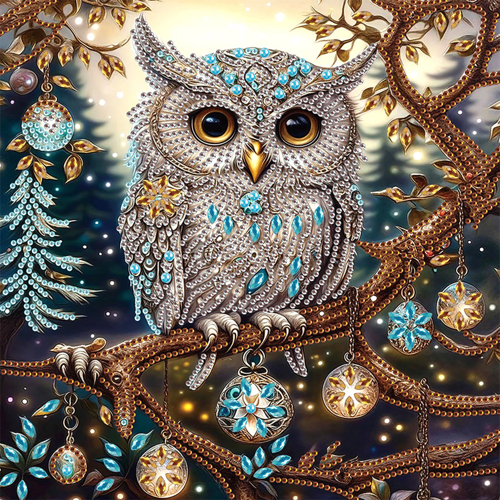 Diamond Painting - Partial Special Shaped - Christmas owls (30*30CM)