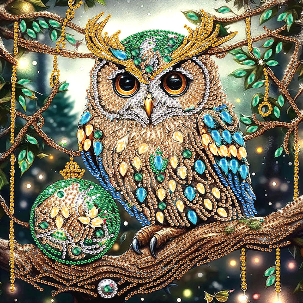 Diamond Painting - Partial Special Shaped - Christmas owls (30*30CM)