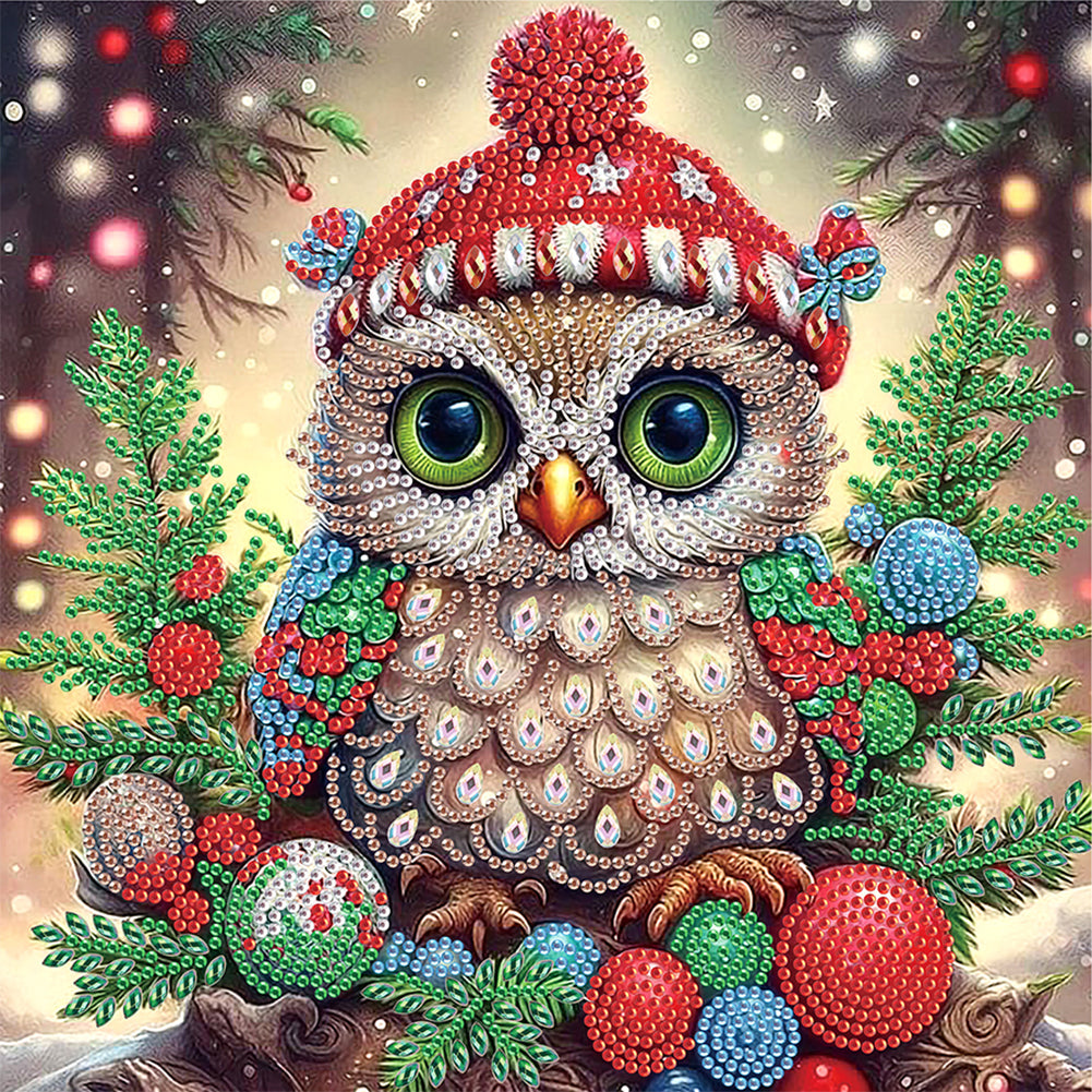 Diamond Painting - Partial Special Shaped - Christmas owls (30*30CM)