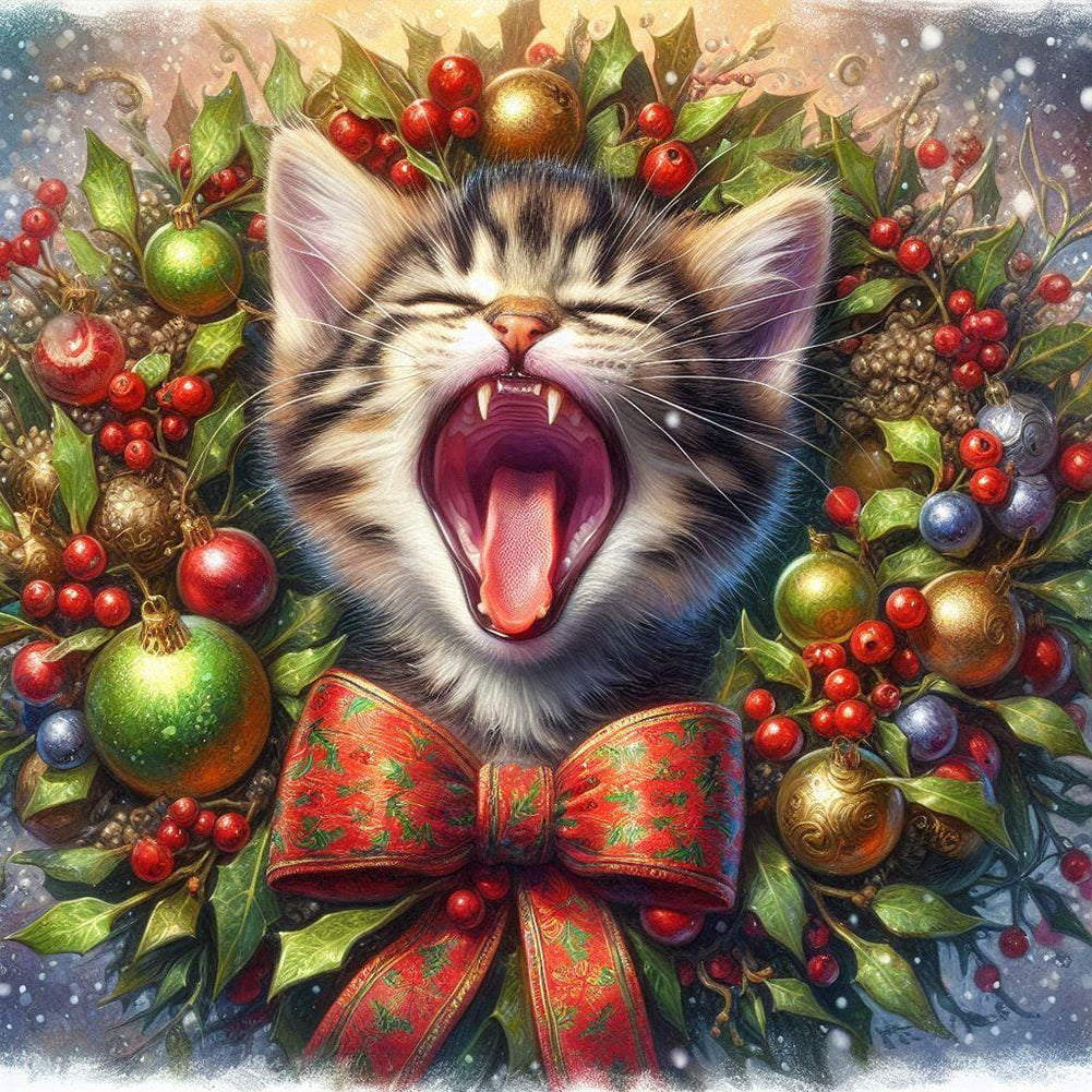 Diamond Painting - Full Round - Christmas wreath kittens (30*30CM)