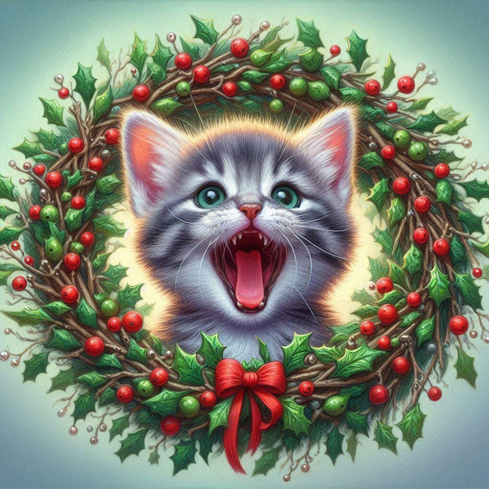 Diamond Painting - Full Round - Christmas wreath kittens (30*30CM)