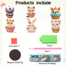 Load image into Gallery viewer, 6Pcs Acrylic Cupcake Animals Diamond Art Fridge Magnet for DIY Crafts Party Gift
