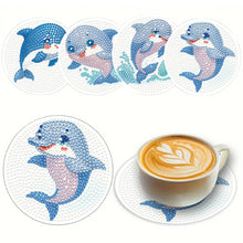 Load image into Gallery viewer, 4Pcs Wooden Animals Shining Drink Coasters DIY Circular Coaster Diamond Dot Kits
