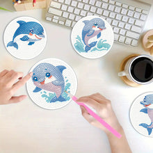 Load image into Gallery viewer, 4Pcs Wooden Animals Shining Drink Coasters DIY Circular Coaster Diamond Dot Kits
