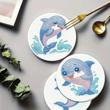 Load image into Gallery viewer, 4Pcs Wooden Animals Shining Drink Coasters DIY Circular Coaster Diamond Dot Kits

