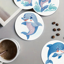 Load image into Gallery viewer, 4Pcs Wooden Animals Shining Drink Coasters DIY Circular Coaster Diamond Dot Kits

