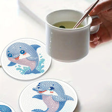 Load image into Gallery viewer, 4Pcs Wooden Animals Shining Drink Coasters DIY Circular Coaster Diamond Dot Kits
