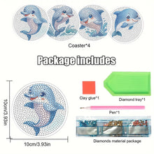 Load image into Gallery viewer, 4Pcs Wooden Animals Shining Drink Coasters DIY Circular Coaster Diamond Dot Kits
