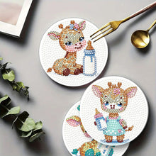 Load image into Gallery viewer, 4Pcs Wooden Animals Shining Drink Coasters DIY Circular Coaster Diamond Dot Kits
