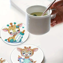 Load image into Gallery viewer, 4Pcs Wooden Animals Shining Drink Coasters DIY Circular Coaster Diamond Dot Kits
