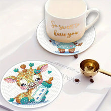 Load image into Gallery viewer, 4Pcs Wooden Animals Shining Drink Coasters DIY Circular Coaster Diamond Dot Kits
