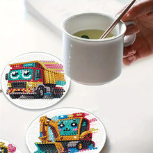Load image into Gallery viewer, 4Pcs Wooden Animals Shining Drink Coasters DIY Circular Coaster Diamond Dot Kits
