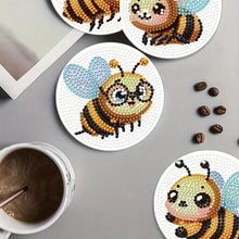 Load image into Gallery viewer, 4Pcs Wooden Animals Shining Drink Coasters DIY Circular Coaster Diamond Dot Kits
