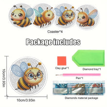 Load image into Gallery viewer, 4Pcs Wooden Animals Shining Drink Coasters DIY Circular Coaster Diamond Dot Kits
