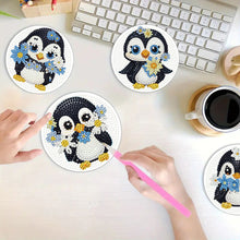 Load image into Gallery viewer, 4Pcs Wooden Animals Shining Drink Coasters DIY Circular Coaster Diamond Dot Kits
