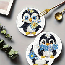 Load image into Gallery viewer, 4Pcs Wooden Animals Shining Drink Coasters DIY Circular Coaster Diamond Dot Kits
