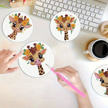 Load image into Gallery viewer, 4Pcs Wooden Animals Shining Drink Coasters DIY Circular Coaster Diamond Dot Kits
