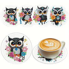 Load image into Gallery viewer, 4Pcs Wooden Animals Shining Drink Coasters DIY Circular Coaster Diamond Dot Kits
