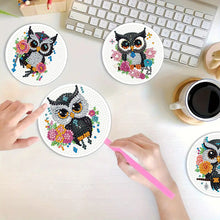 Load image into Gallery viewer, 4Pcs Wooden Animals Shining Drink Coasters DIY Circular Coaster Diamond Dot Kits
