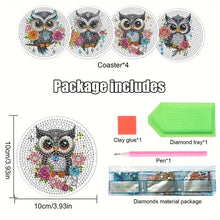 Load image into Gallery viewer, 4Pcs Wooden Animals Shining Drink Coasters DIY Circular Coaster Diamond Dot Kits
