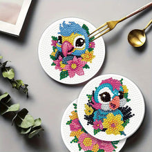 Load image into Gallery viewer, 4Pcs Wooden Animals Shining Drink Coasters DIY Circular Coaster Diamond Dot Kits
