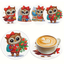 Load image into Gallery viewer, 4Pcs Wooden Animals Shining Drink Coasters DIY Circular Coaster Diamond Dot Kits
