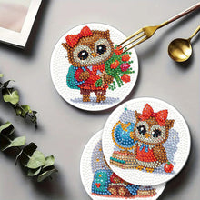 Load image into Gallery viewer, 4Pcs Wooden Animals Shining Drink Coasters DIY Circular Coaster Diamond Dot Kits
