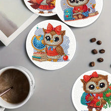 Load image into Gallery viewer, 4Pcs Wooden Animals Shining Drink Coasters DIY Circular Coaster Diamond Dot Kits
