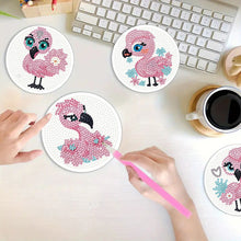 Load image into Gallery viewer, 4Pcs Wooden Animals Shining Drink Coasters DIY Circular Coaster Diamond Dot Kits
